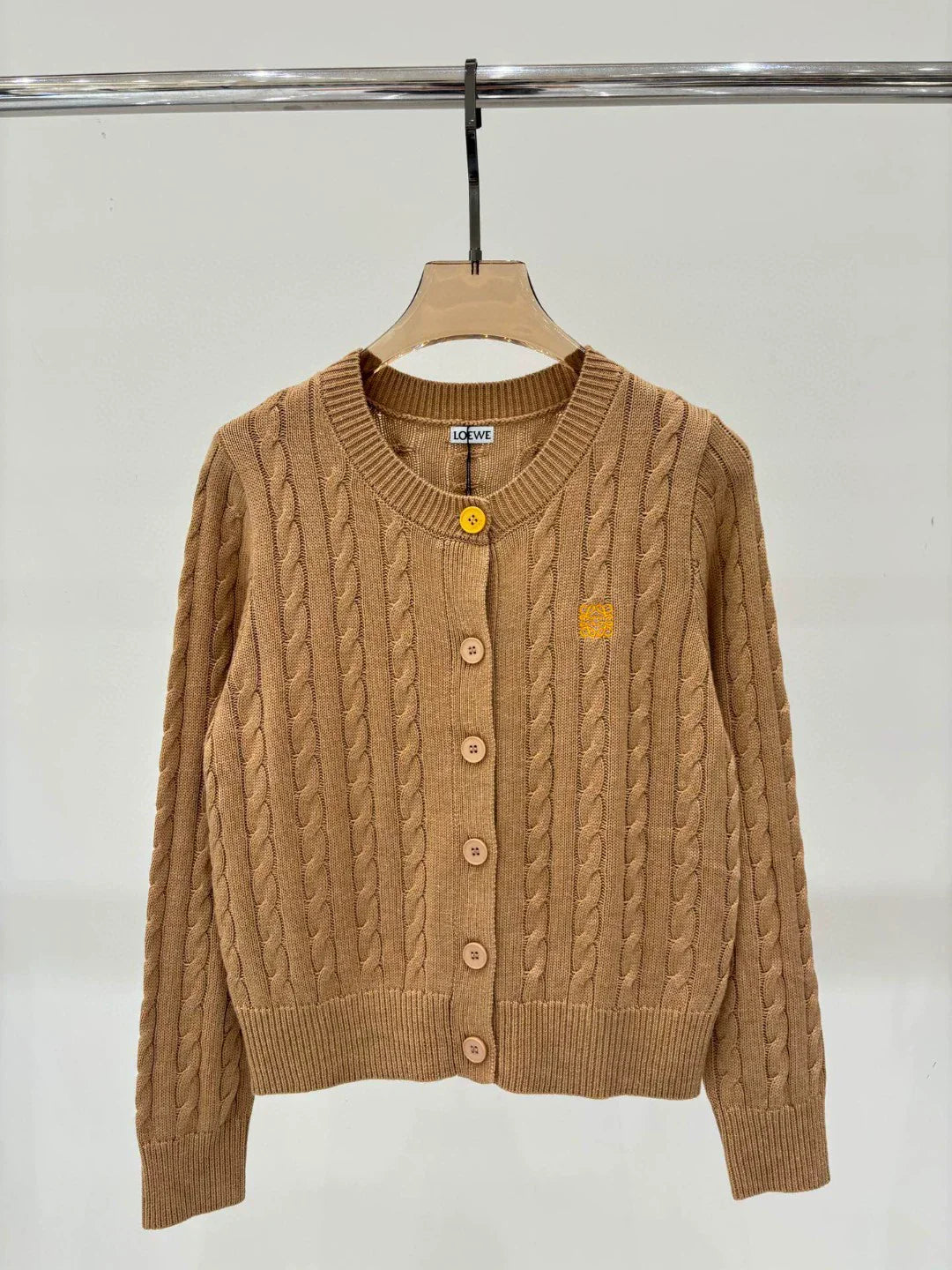 LO 25 Spring and Summer New Round Neck Letter Logo Embroidered Button Knitted Cardigan