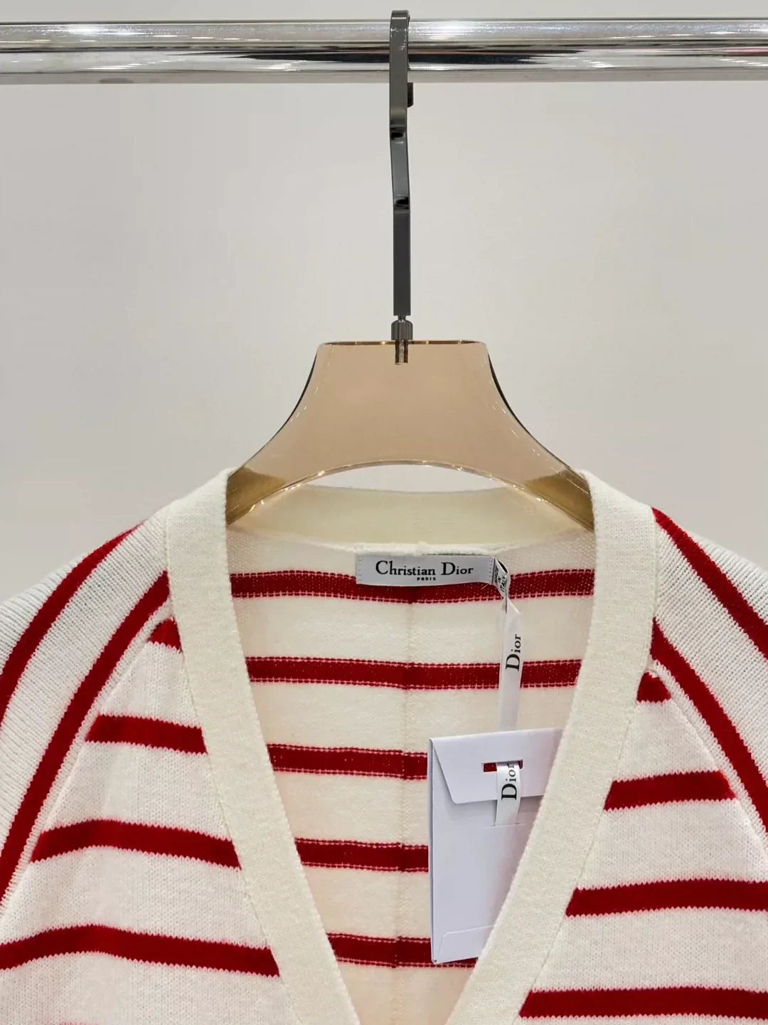 25 Spring and Summer new V-neck letter logo embroidery stripes contrast color casual knitted cardigan