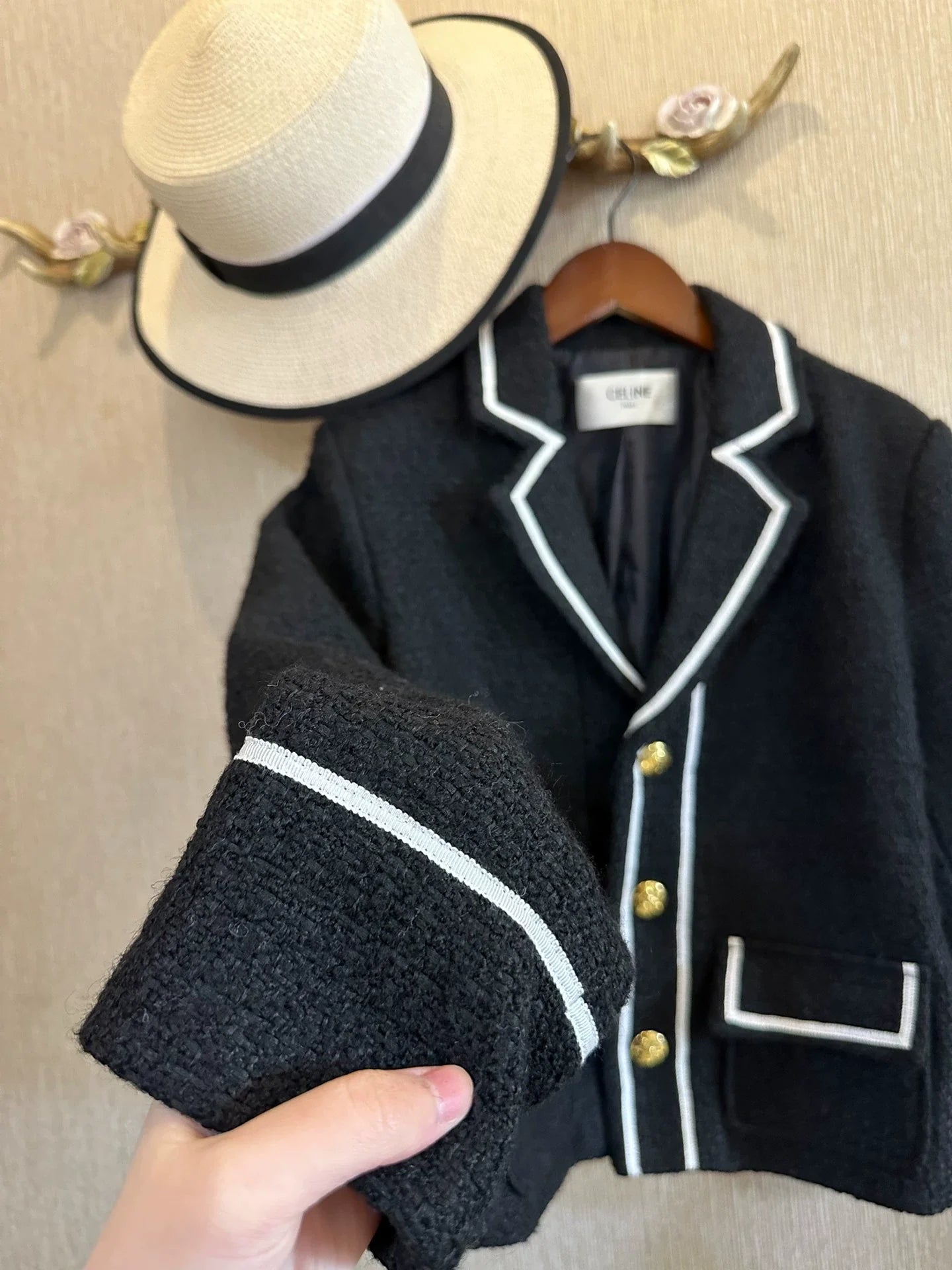 25 Spring New Black and White Classic Wool Jacket