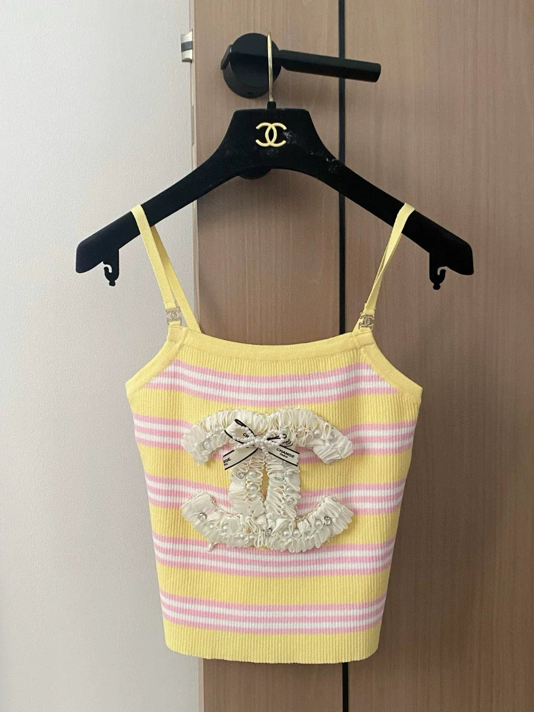 C 25 New Striped bow knit camisole