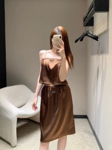 25 Summer new arrival satin camisole skirt suit