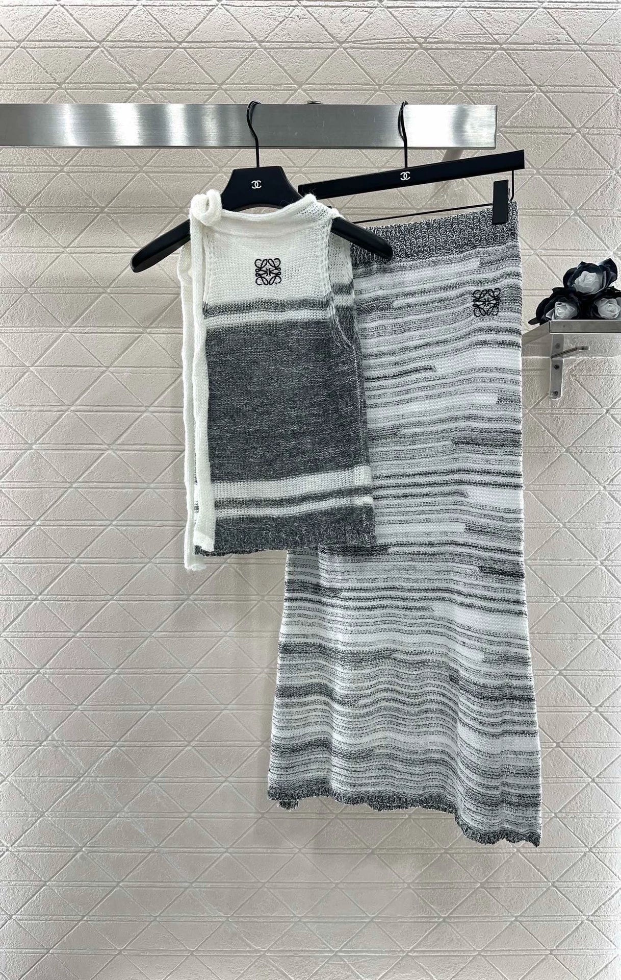 25 Striped Knit Vest and Skirt Set