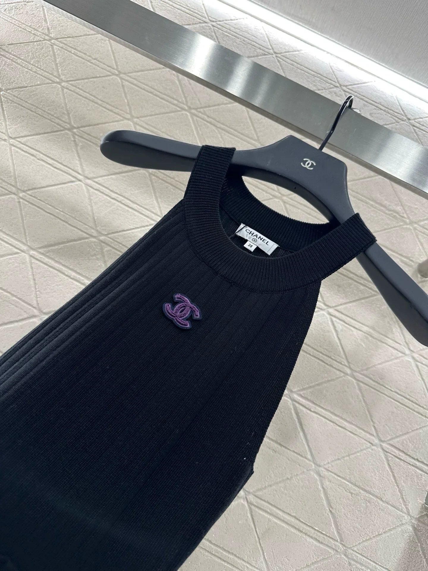 C 25 new halter neck hollow shoulder knitted vest dress