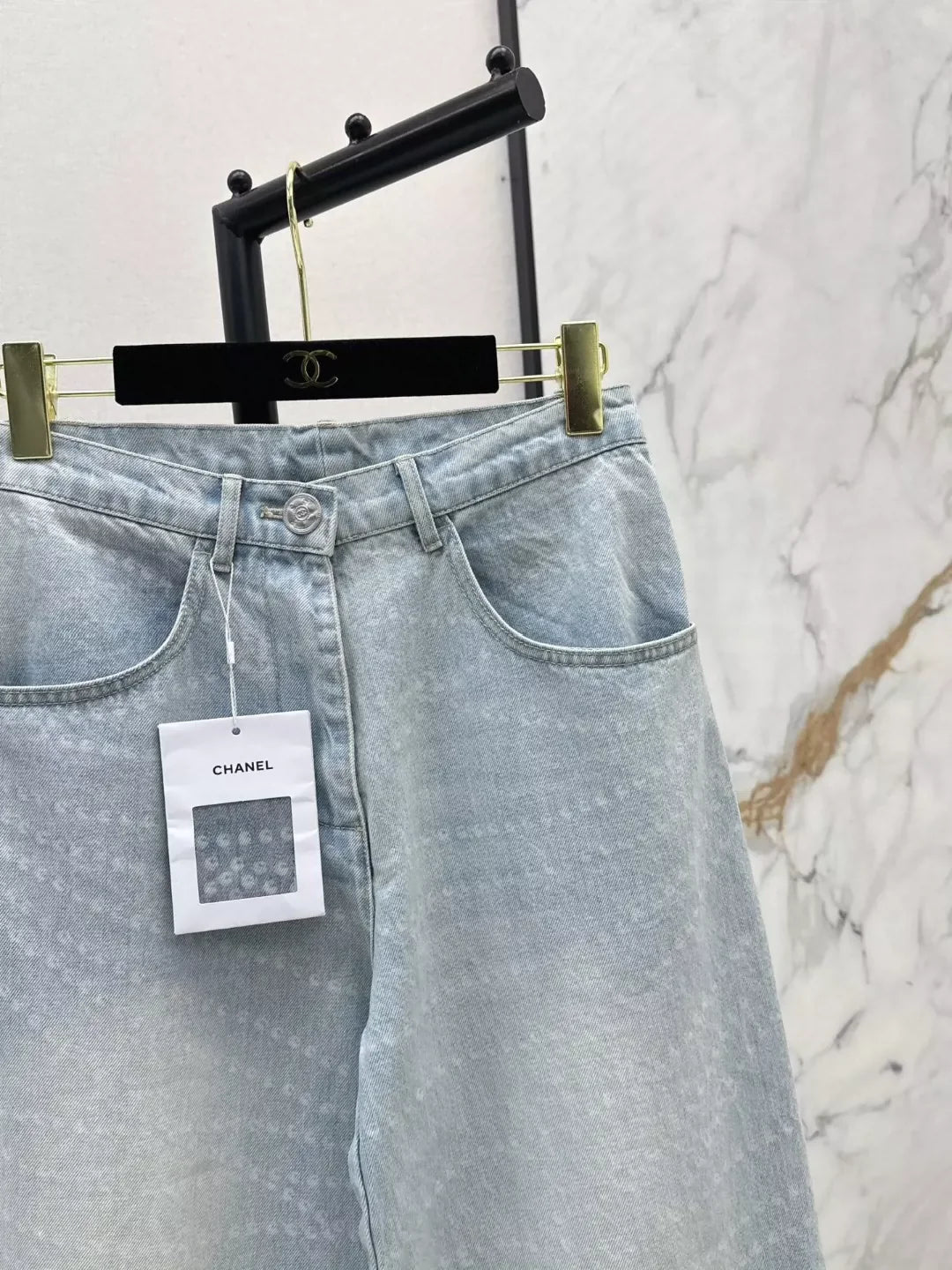 C 25 Latest Style Pearl Chain Wide Leg Jeans