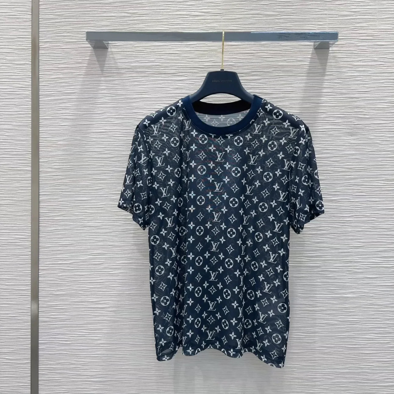 L 25 New Printed Round Neck Short Sleeve Mesh Top
