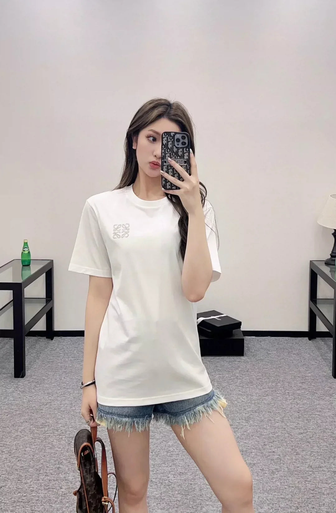 LO 25 Summer New Stapled beads totem round neck short sleeve T-shirt