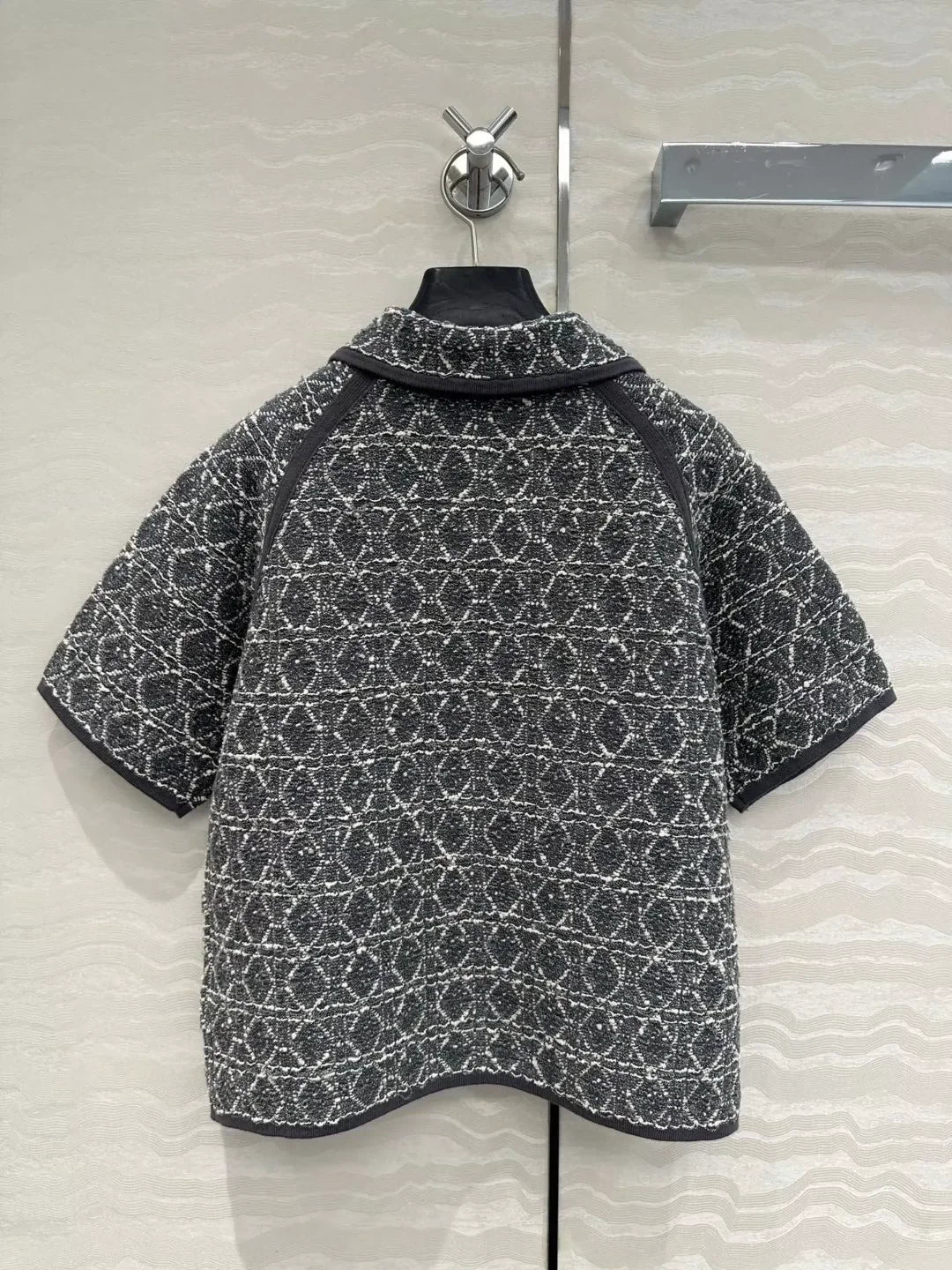 D 25 new rattan plaid woven pattern knit short sleeve cardigan small jacket