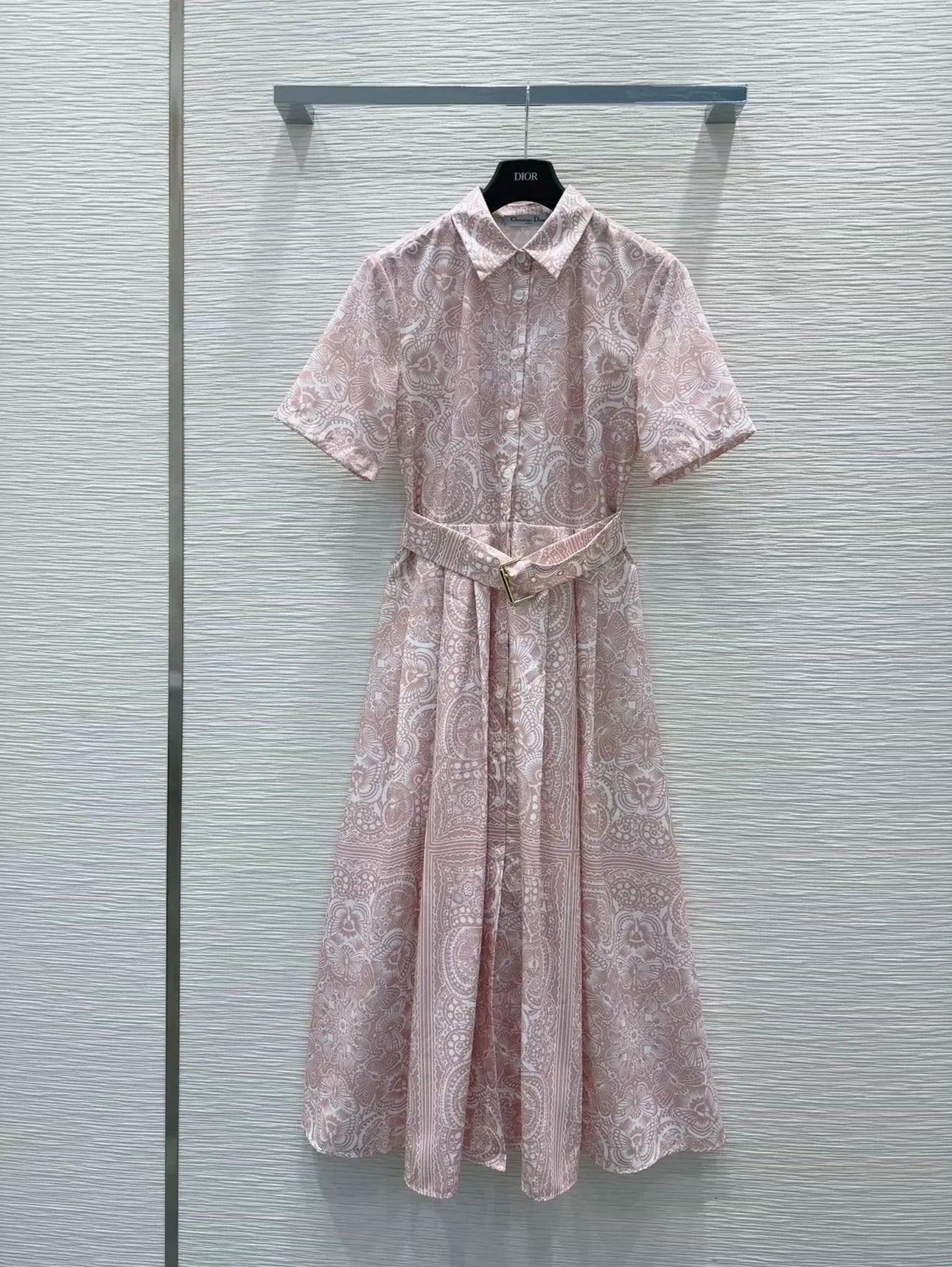 D 25 New Printed Belt Single Breasted Lapel Short Sleeve Dresses