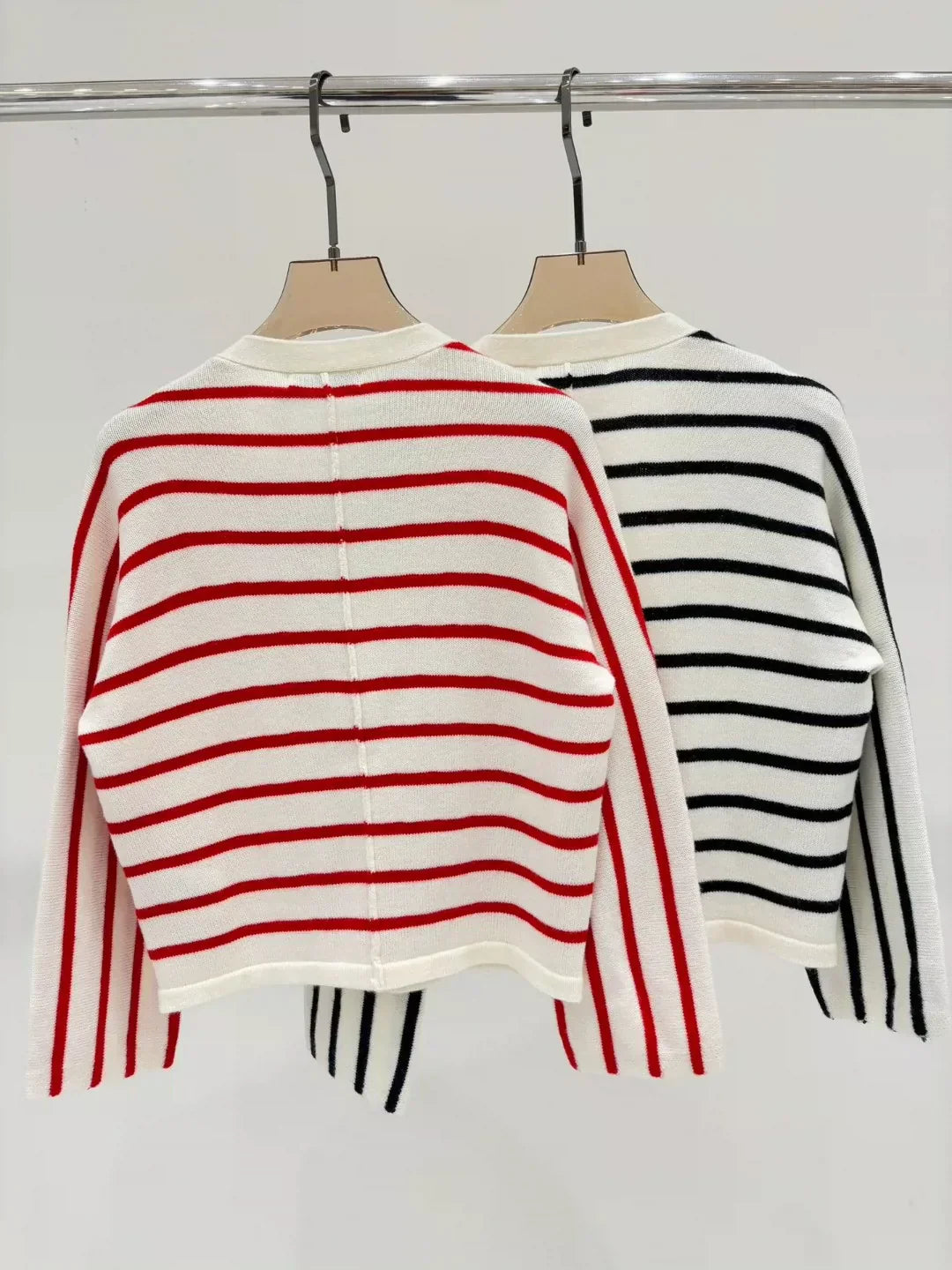 25 Spring and Summer new V-neck letter logo embroidery stripes contrast color casual knitted cardigan