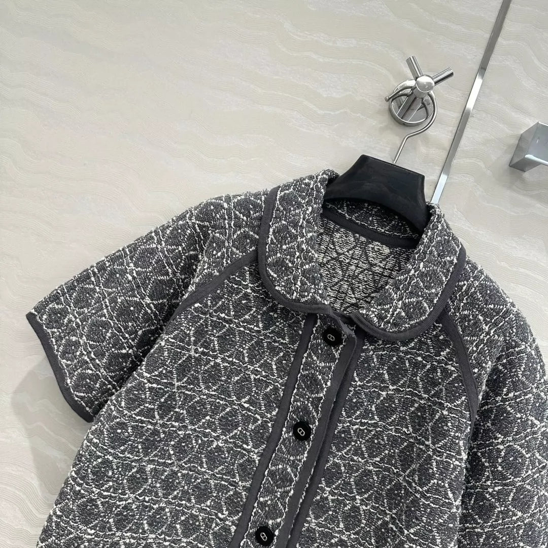 D 25 new rattan plaid woven pattern knit short sleeve cardigan small jacket