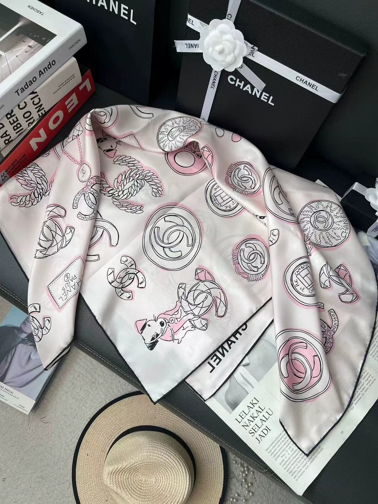 25 Camellia Scarf(pink/white)