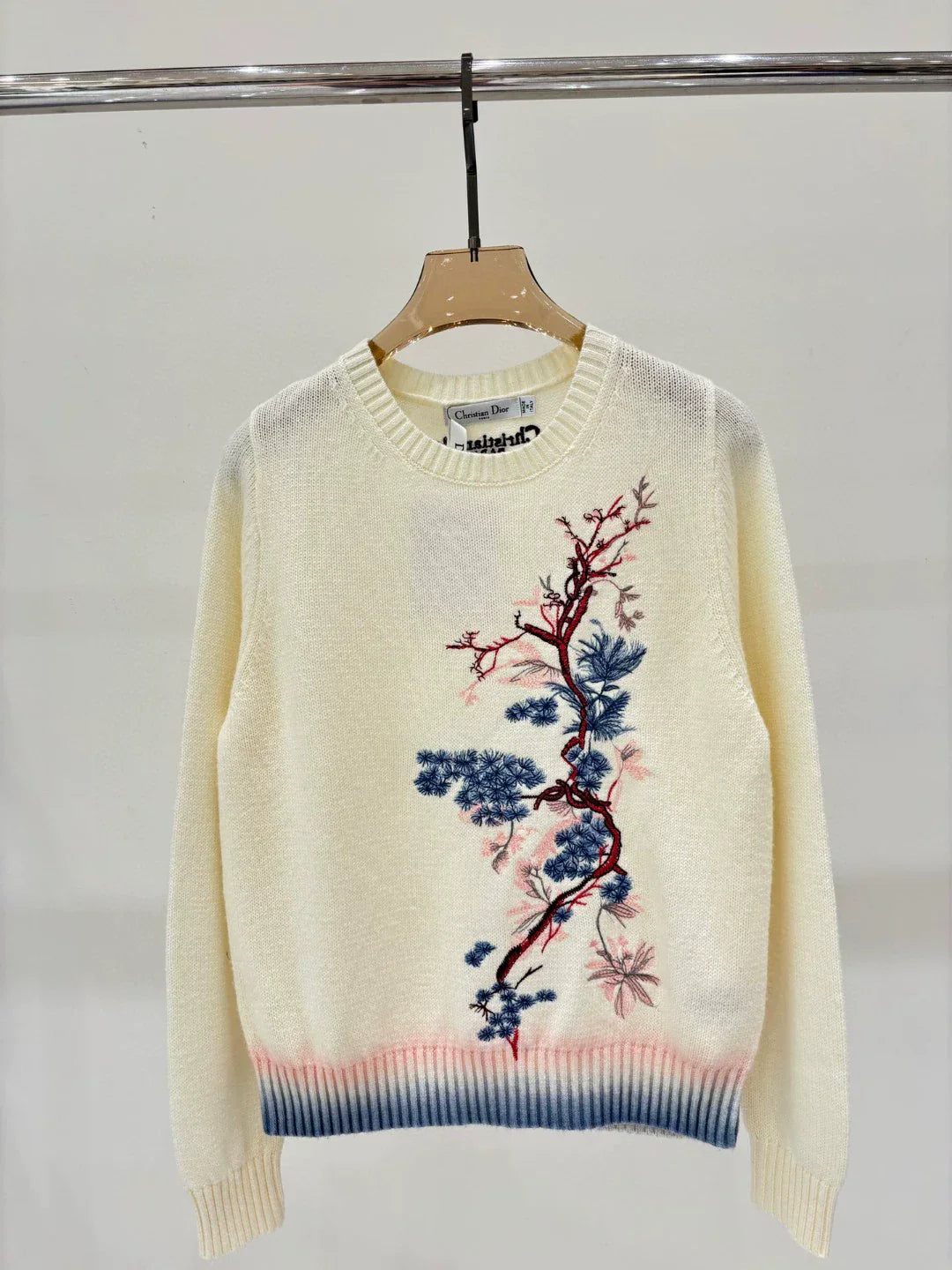 D 25 Spring and Summer New Round Neck Pine Branch Embroidery Jacquard Knitted Long Sleeve