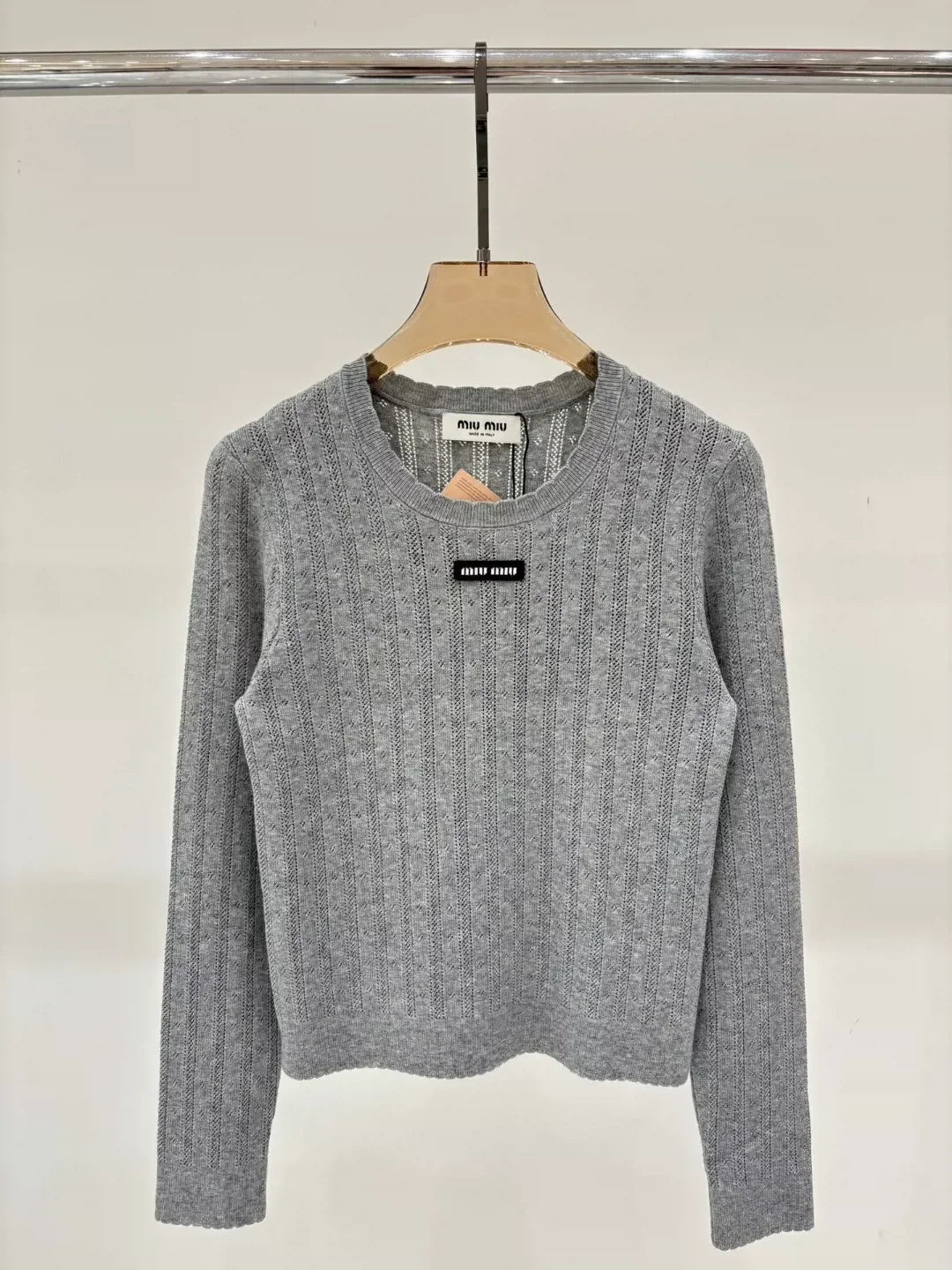M 25 Summer new round neck letter logo hollow casual knitted long sleeves