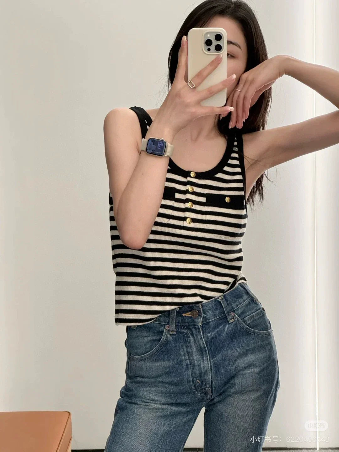 25 new contrast striped button pocket knitted vest