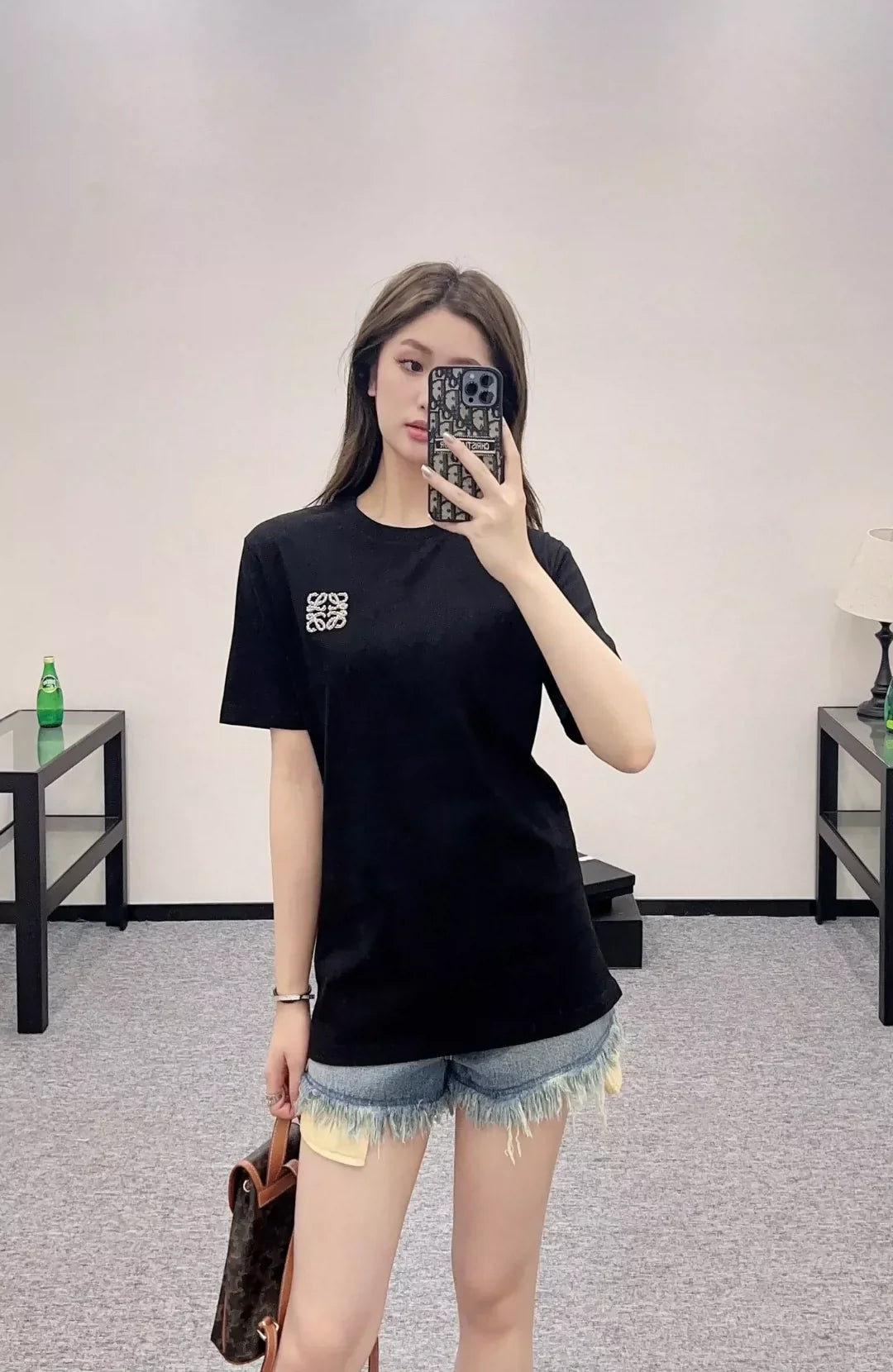 LO 25 Summer New Stapled beads totem round neck short sleeve T-shirt