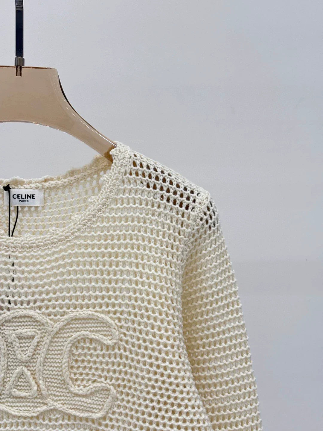 CE 25 Spring and Summer new round neck letter logo jacquard hollow knitted long sleeves