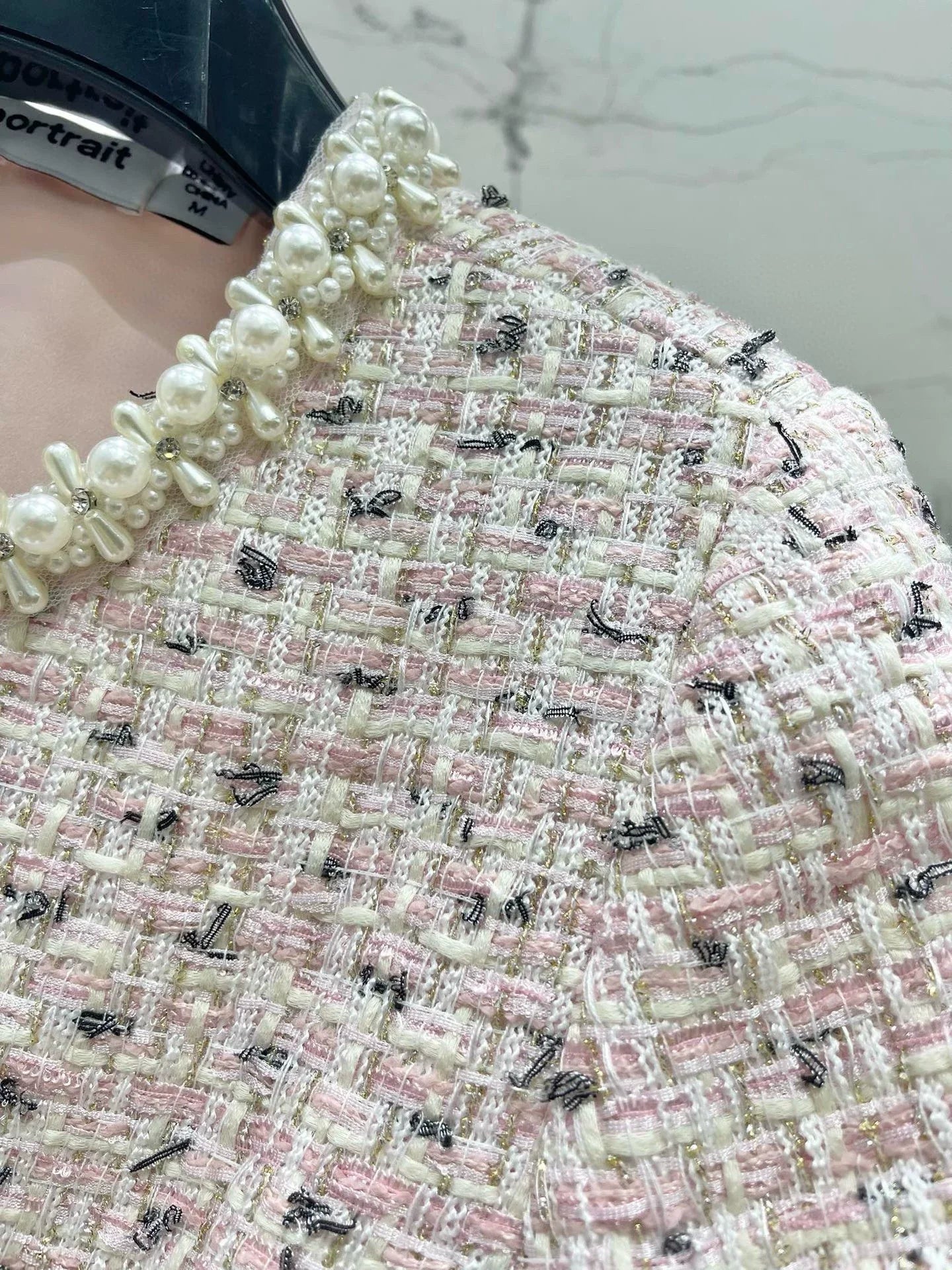 25 Summer new mixed color tweed pearl short suit