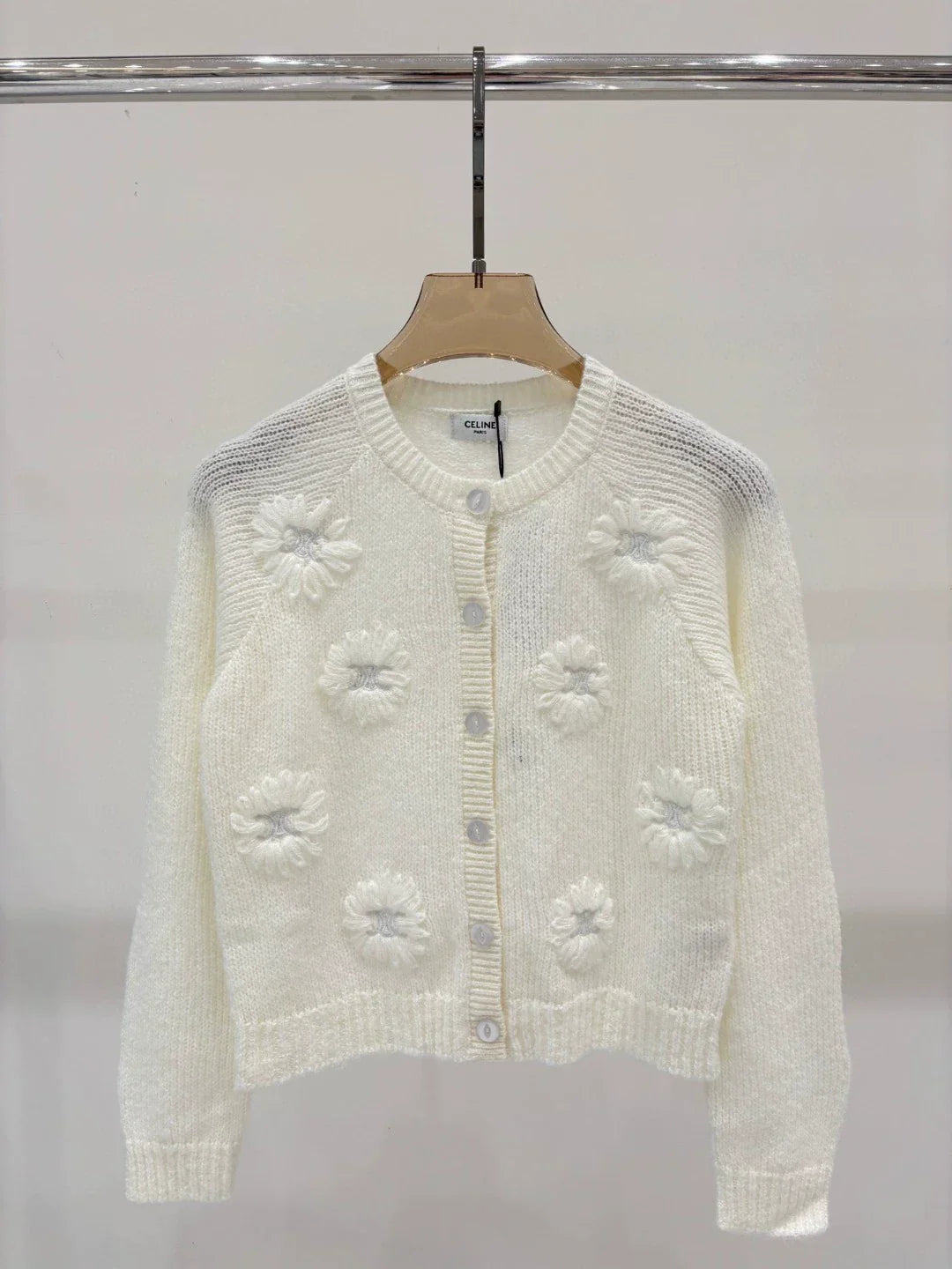 CE 25 Early Autumn New Round Neck Logo Embroidery Flower Three-Dimensional Jacquard Knitted Cardigan