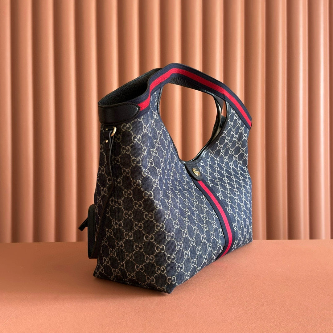 Giglio Large Tote Bag Blue and Red Denim