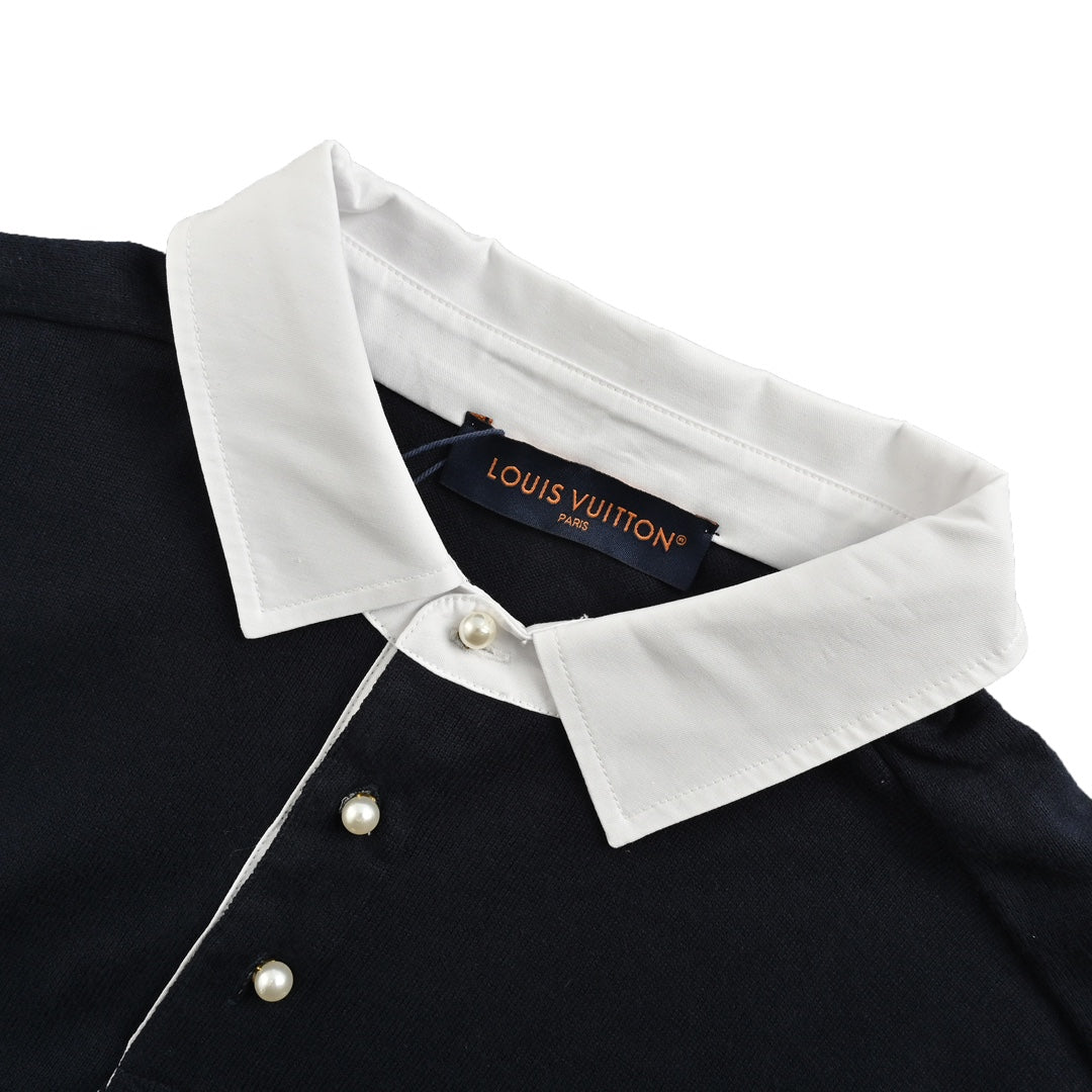 25ss Pearl Button Polo Panel Knitted Polo Short Sleeve
