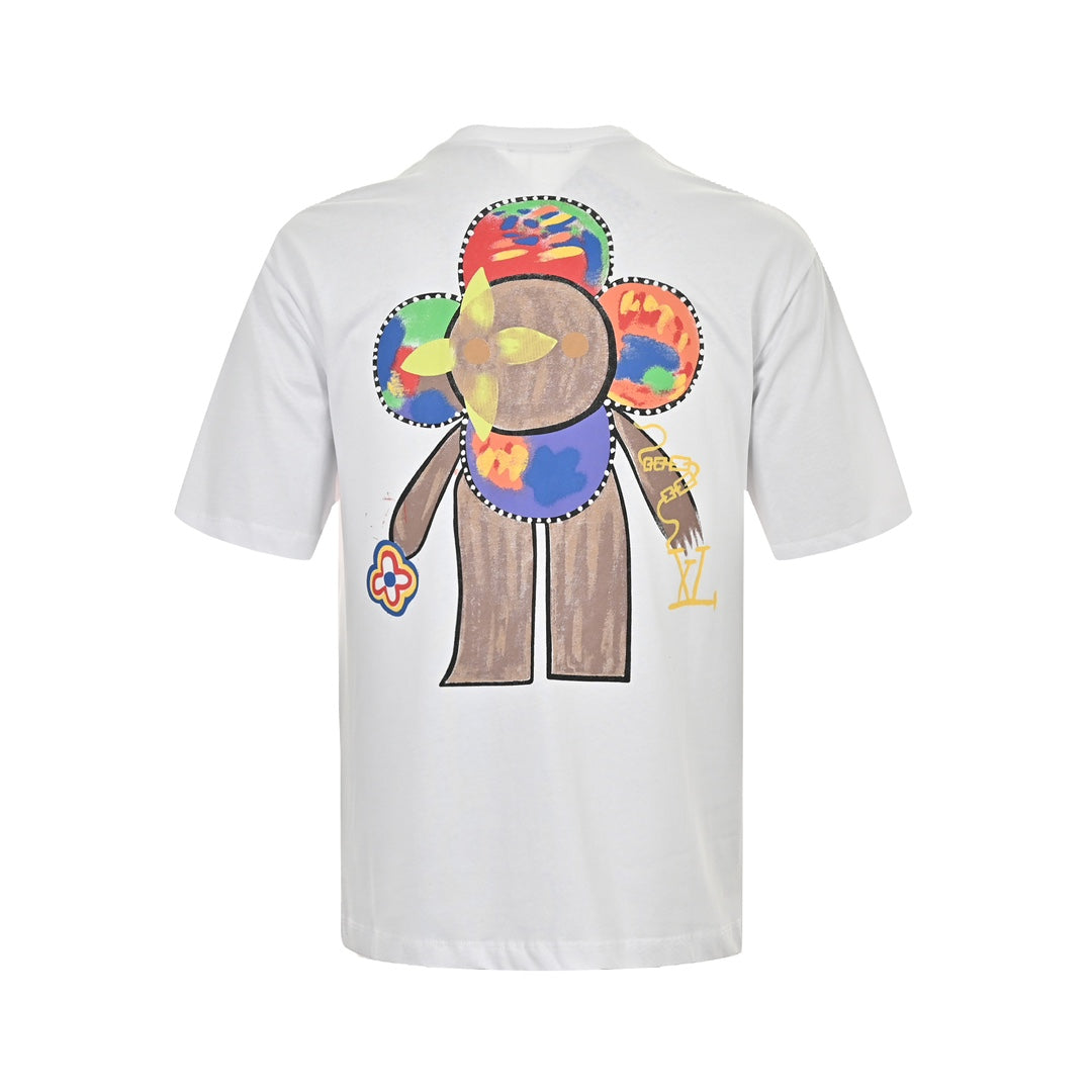 24ss hand drawn parody sunflower print short sleeved shirt