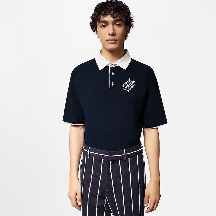 25ss Pearl Button Polo Panel Knitted Polo Short Sleeve