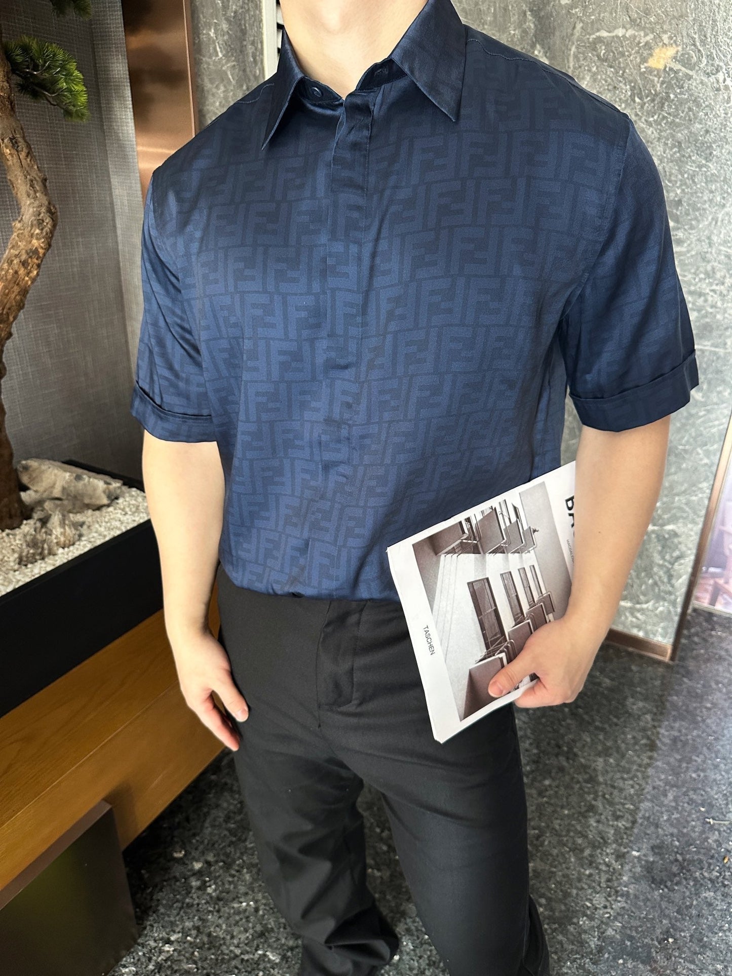 25ss full width FF jacquard dark pattern set short sleeved shirt