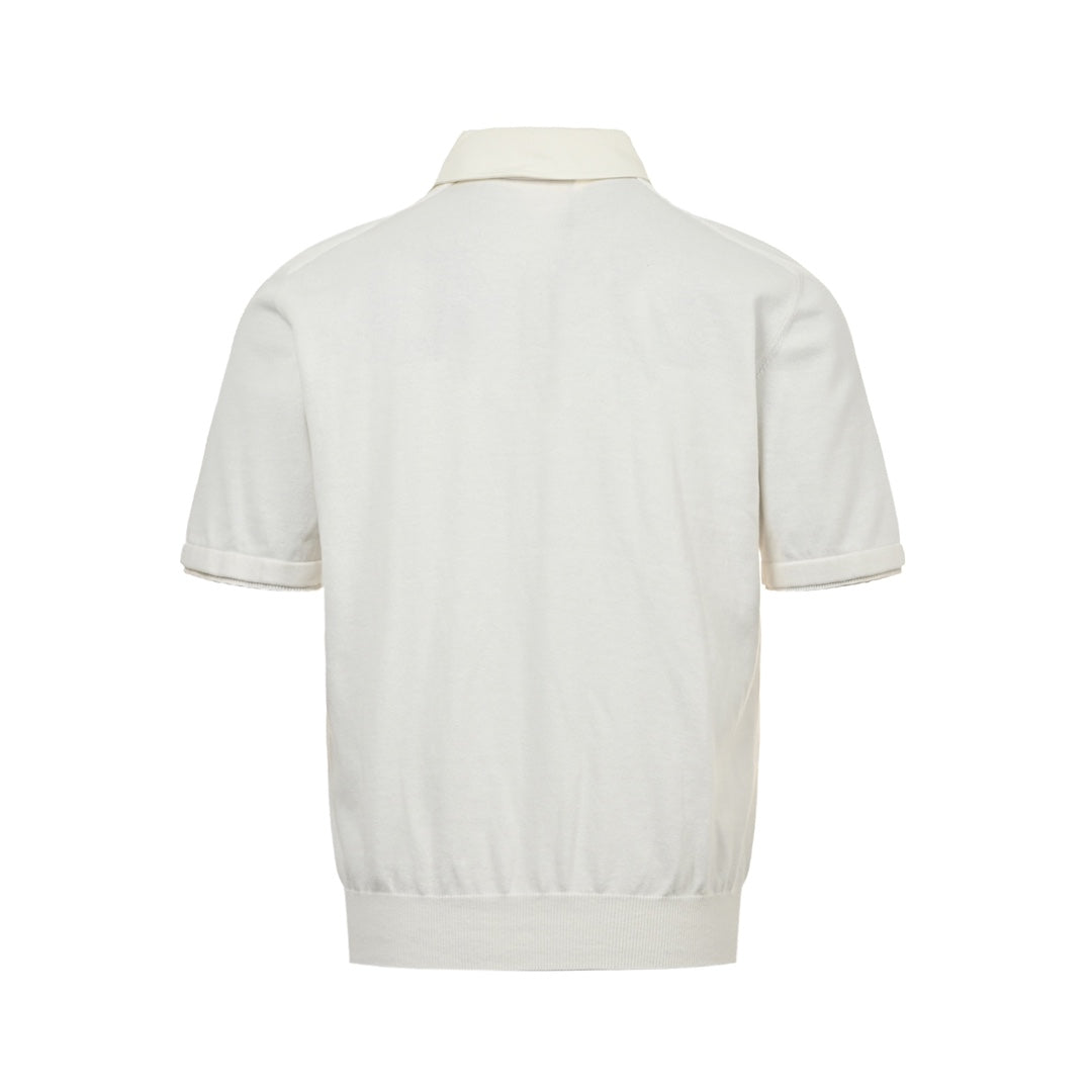 25ss Pearl Button Polo Panel Knitted Polo Short Sleeve