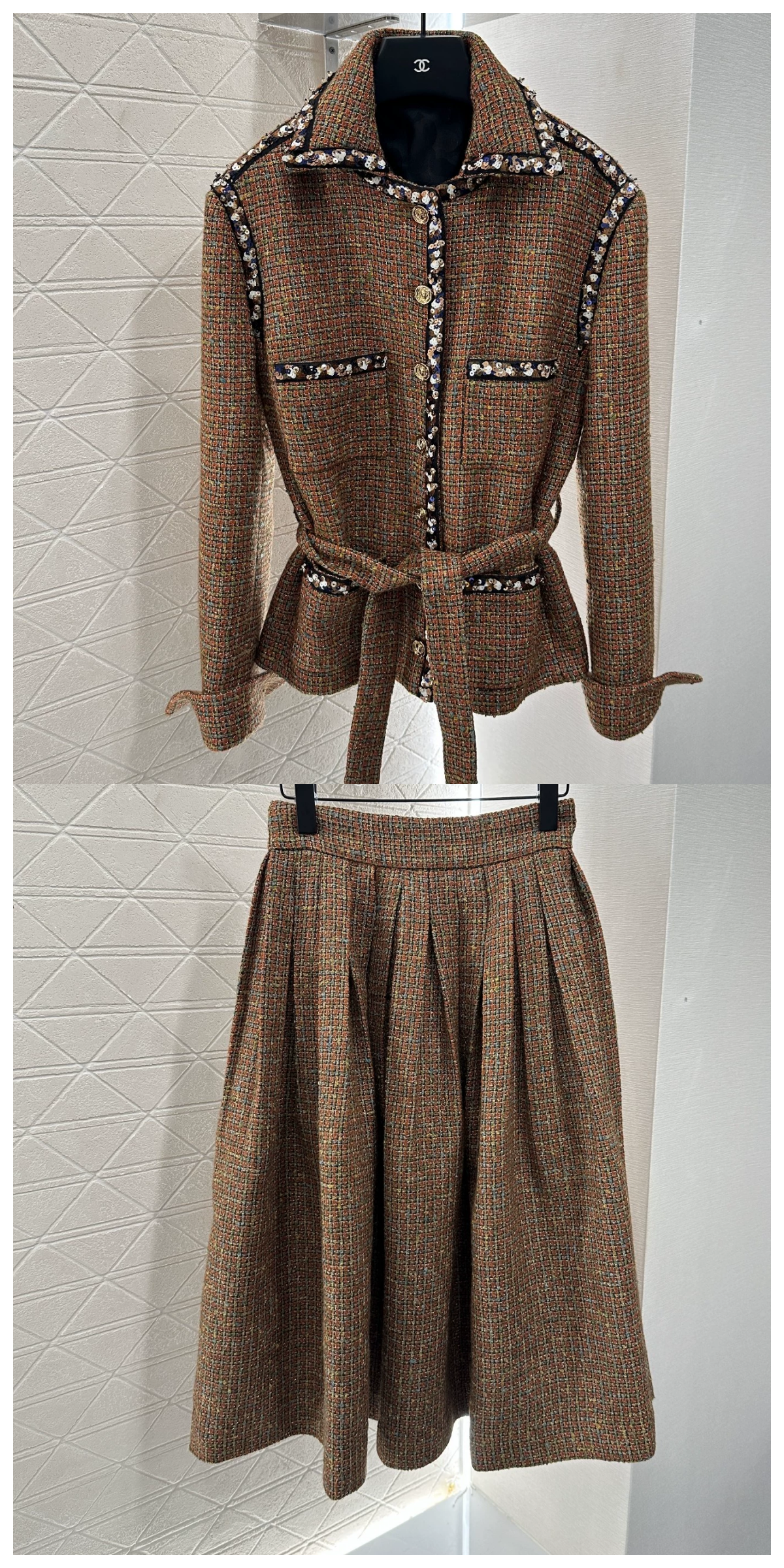 C 25 new styles featuring a lapel dress with beaded hem and skirt set.