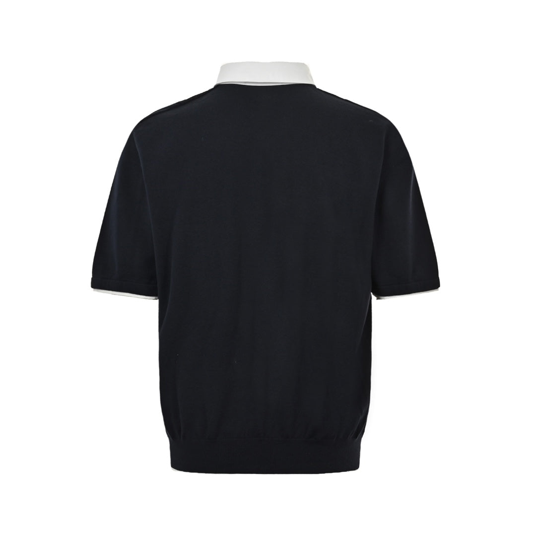 25ss Pearl Button Polo Panel Knitted Polo Short Sleeve