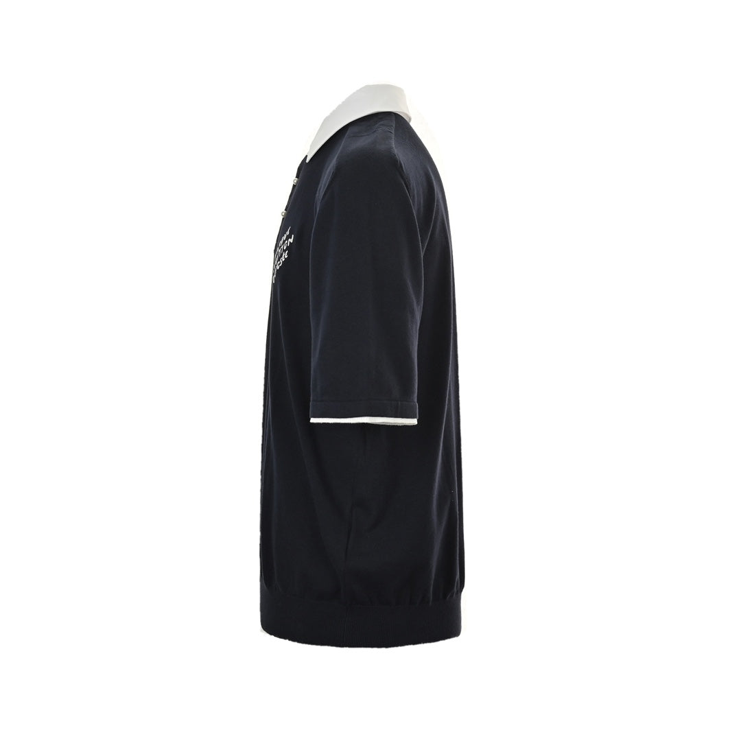 25ss Pearl Button Polo Panel Knitted Polo Short Sleeve
