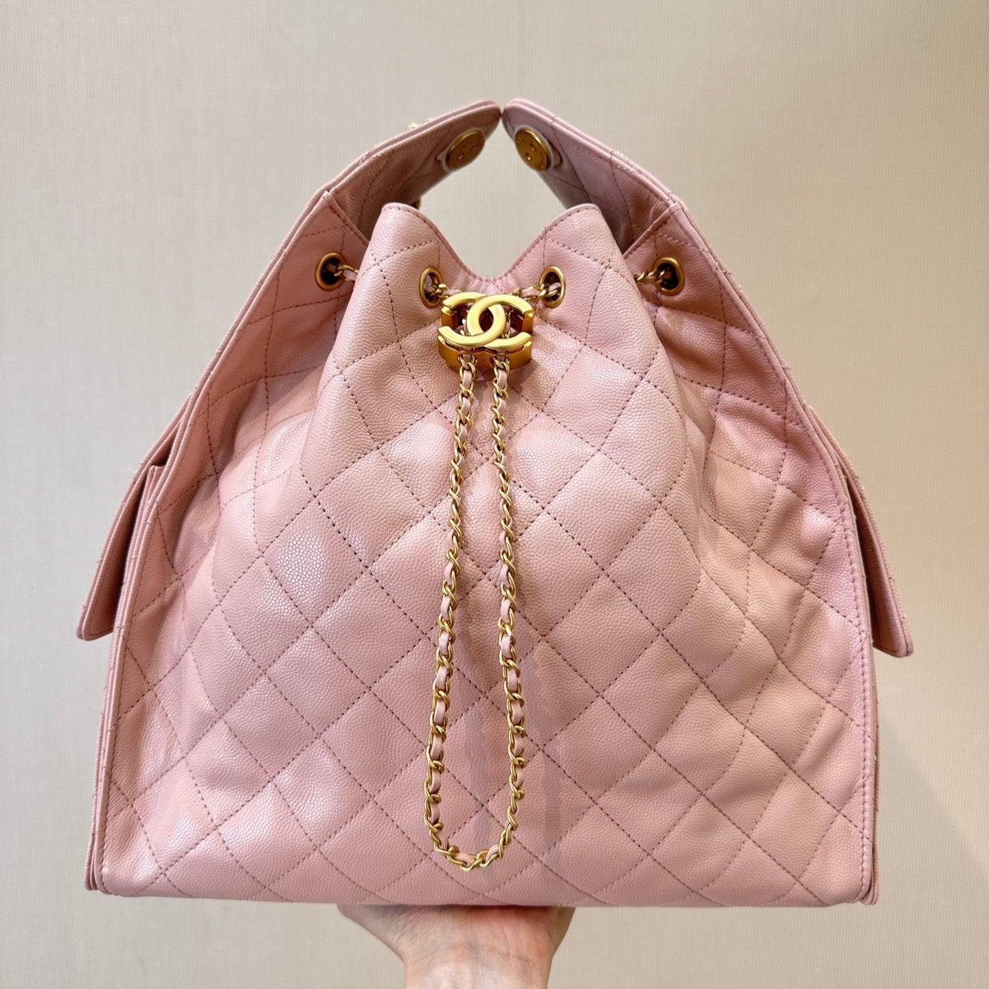 25C Hobo Bags 40cm Pink Grained Calfskin