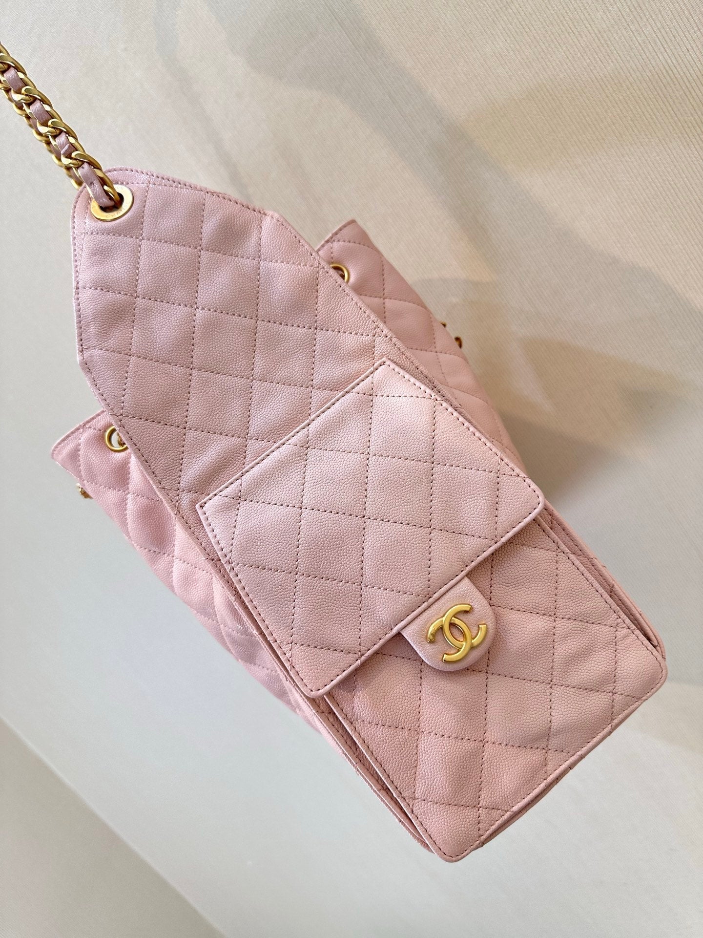 25C Hobo Bags 40cm Pink Grained Calfskin