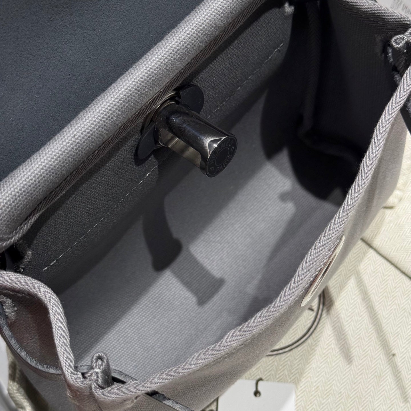 Mini Herbag Silver Buckle 20 Gray Canvas and Hunter Cowhide 243265