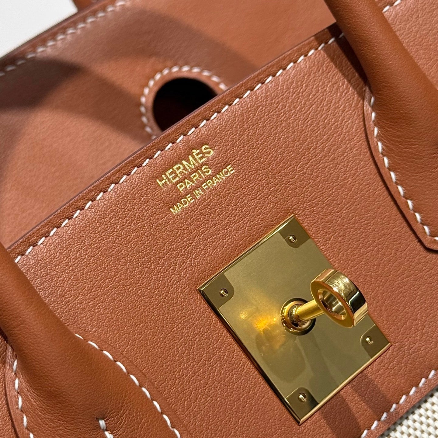 Birkin 30cm Golden Brown Swift Cowhide With Horse Totem Beige Canvas Fabric Ghw 249975