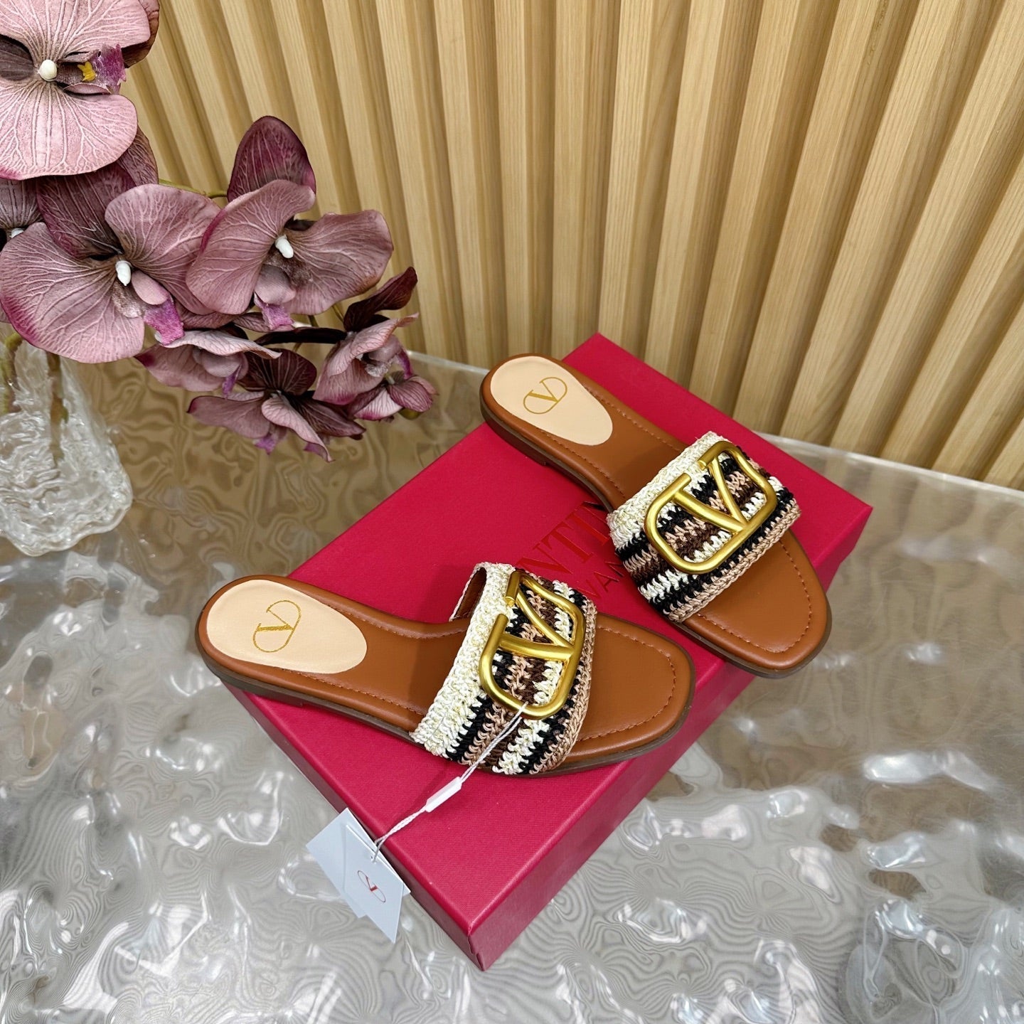 25 Bohemian Slippers Brown Knitted Sheepskin 325189