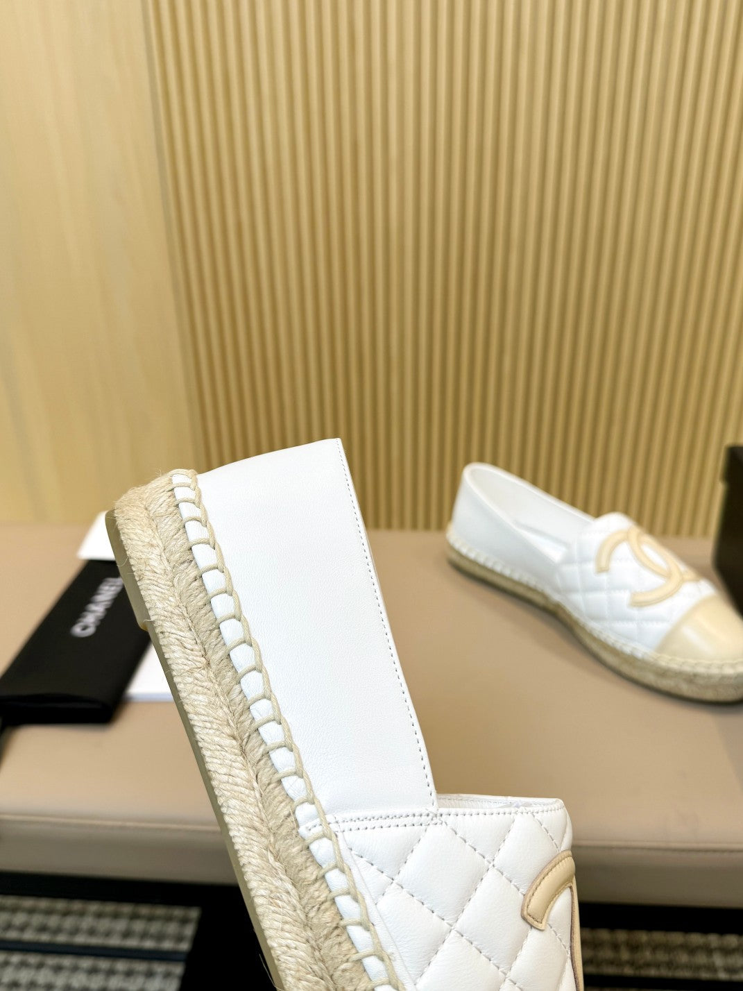 espadrilles white beige quilted caflskin