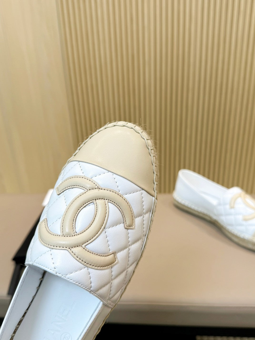 espadrilles white beige quilted caflskin