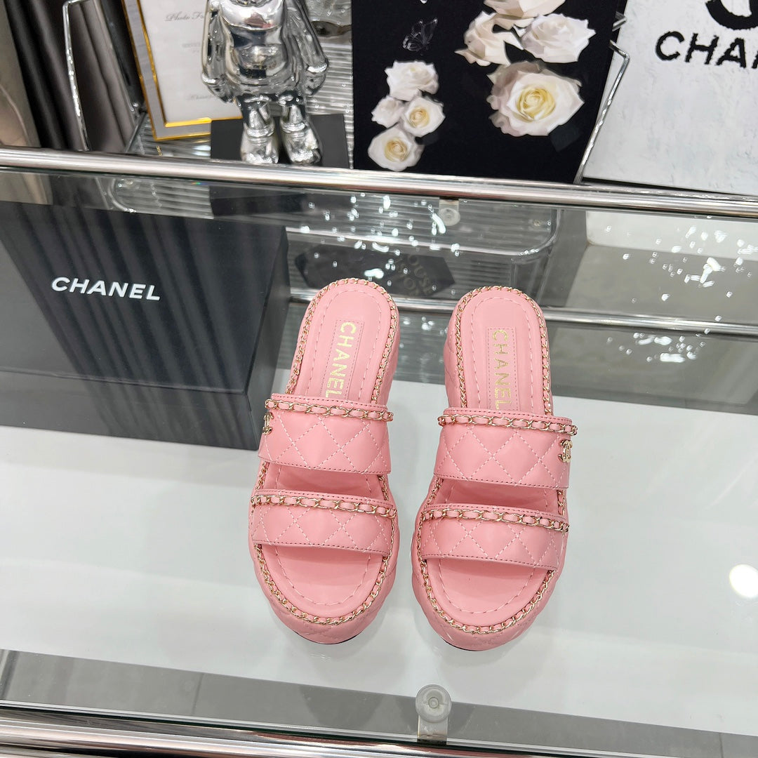 25 Slide Leather Chain 6cm Pink Lambskin 338657