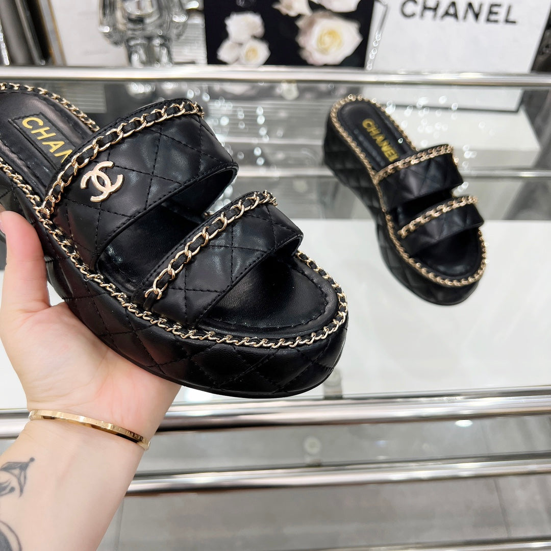 25 Slide Leather Chain 6cm Black Lambskin 338660