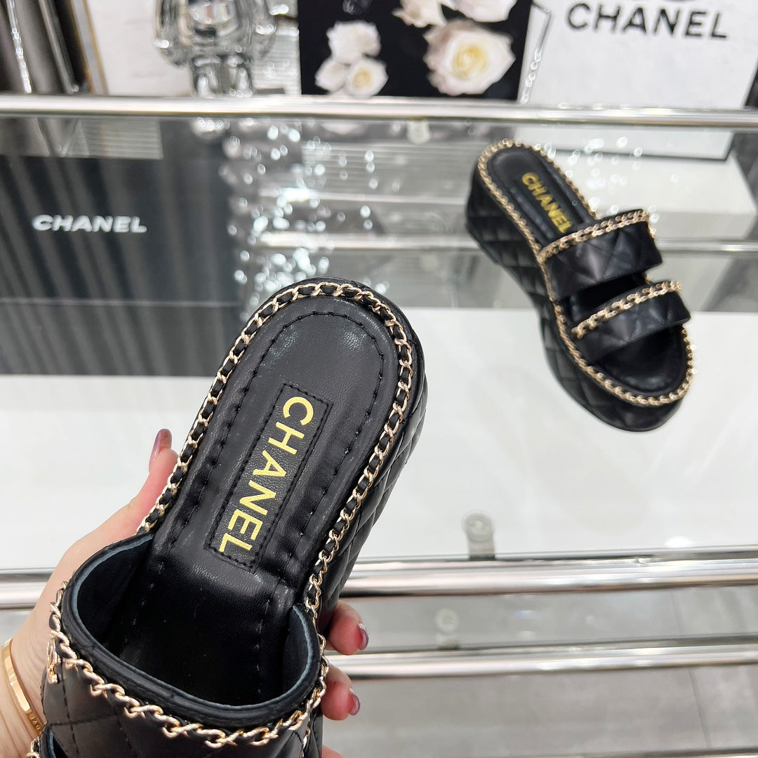 25 Slide Leather Chain 6cm Black Lambskin 338660