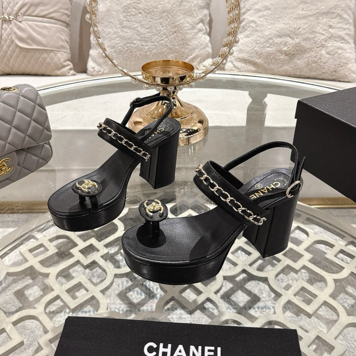 25 Sandal Platform Heels Black Lambskin 268975