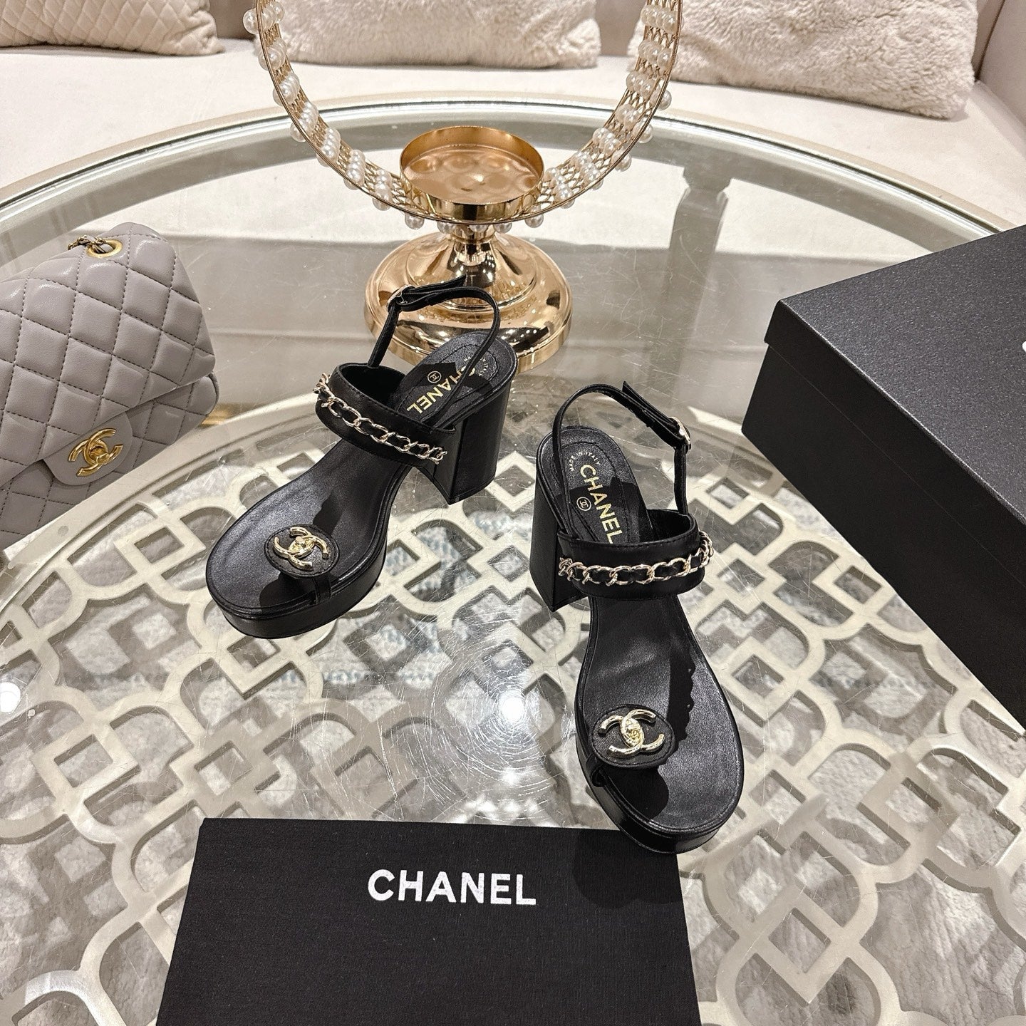 25 Sandal Platform Heels Black Lambskin 268975