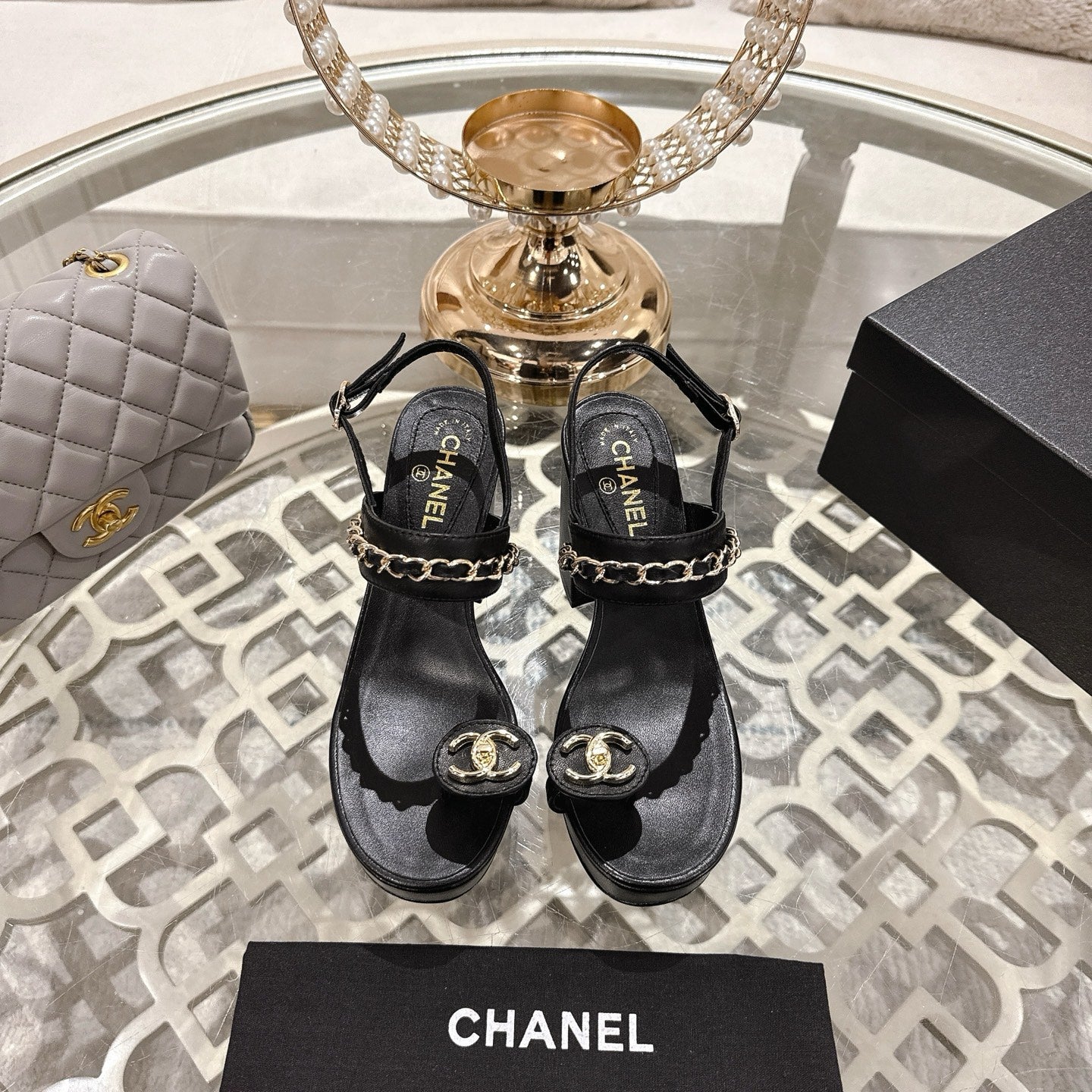 25 Sandal Platform Heels Black Lambskin 268975