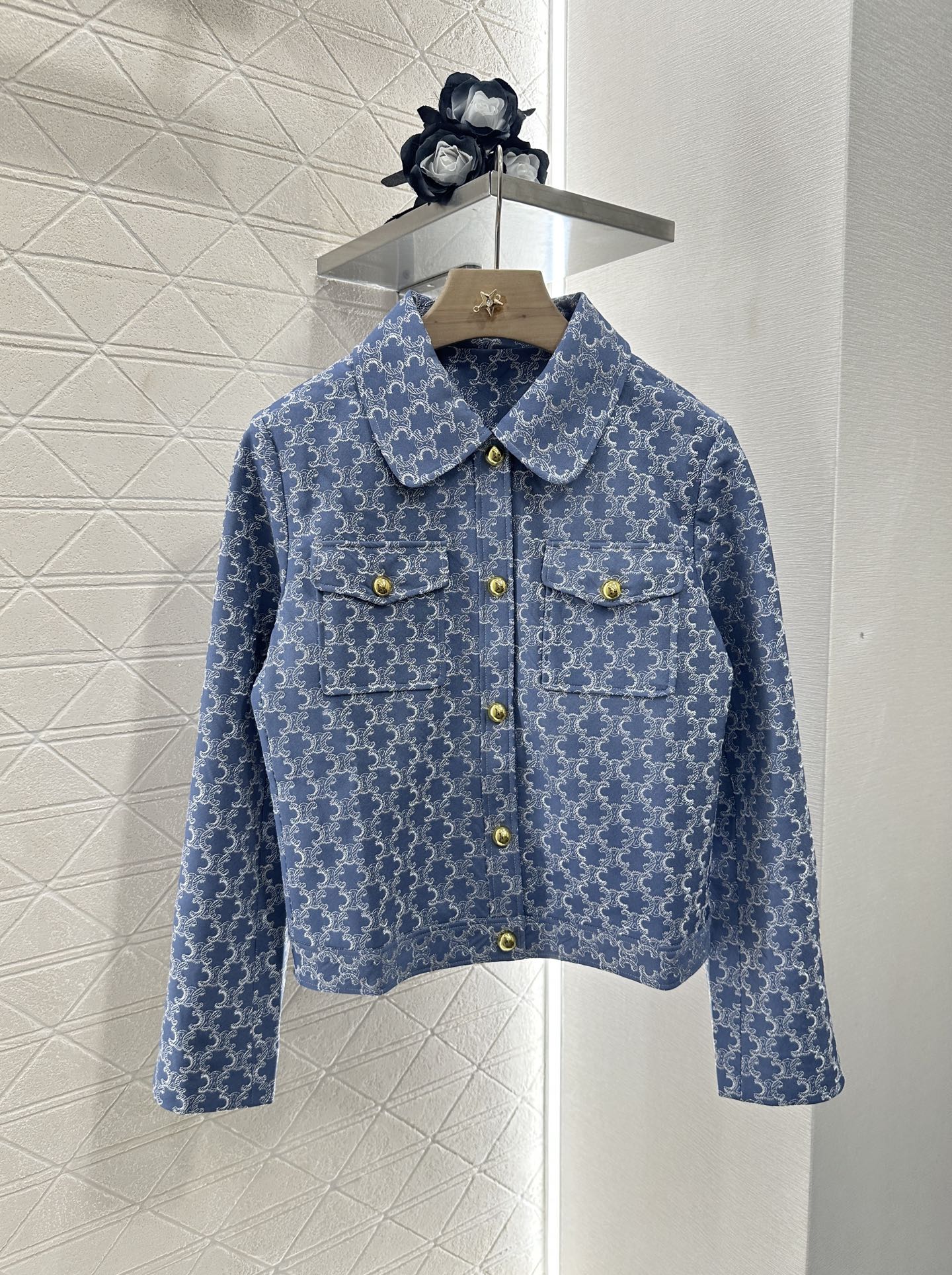 2025 new embroidered denim lapel jacket skirt suit