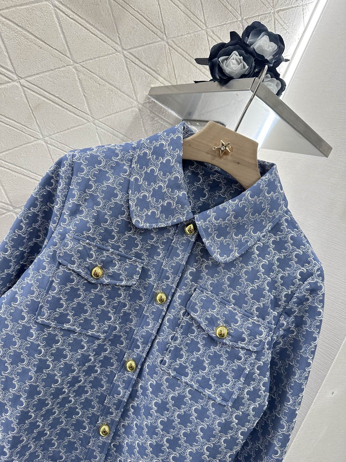 2025 new embroidered denim lapel jacket skirt suit
