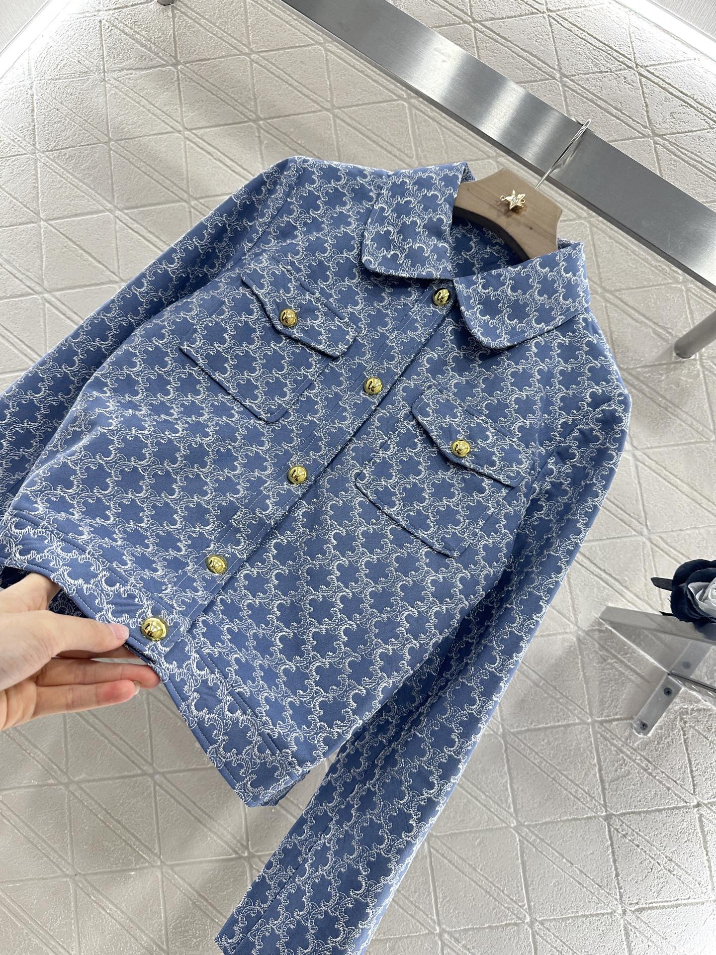 2025 new embroidered denim lapel jacket skirt suit