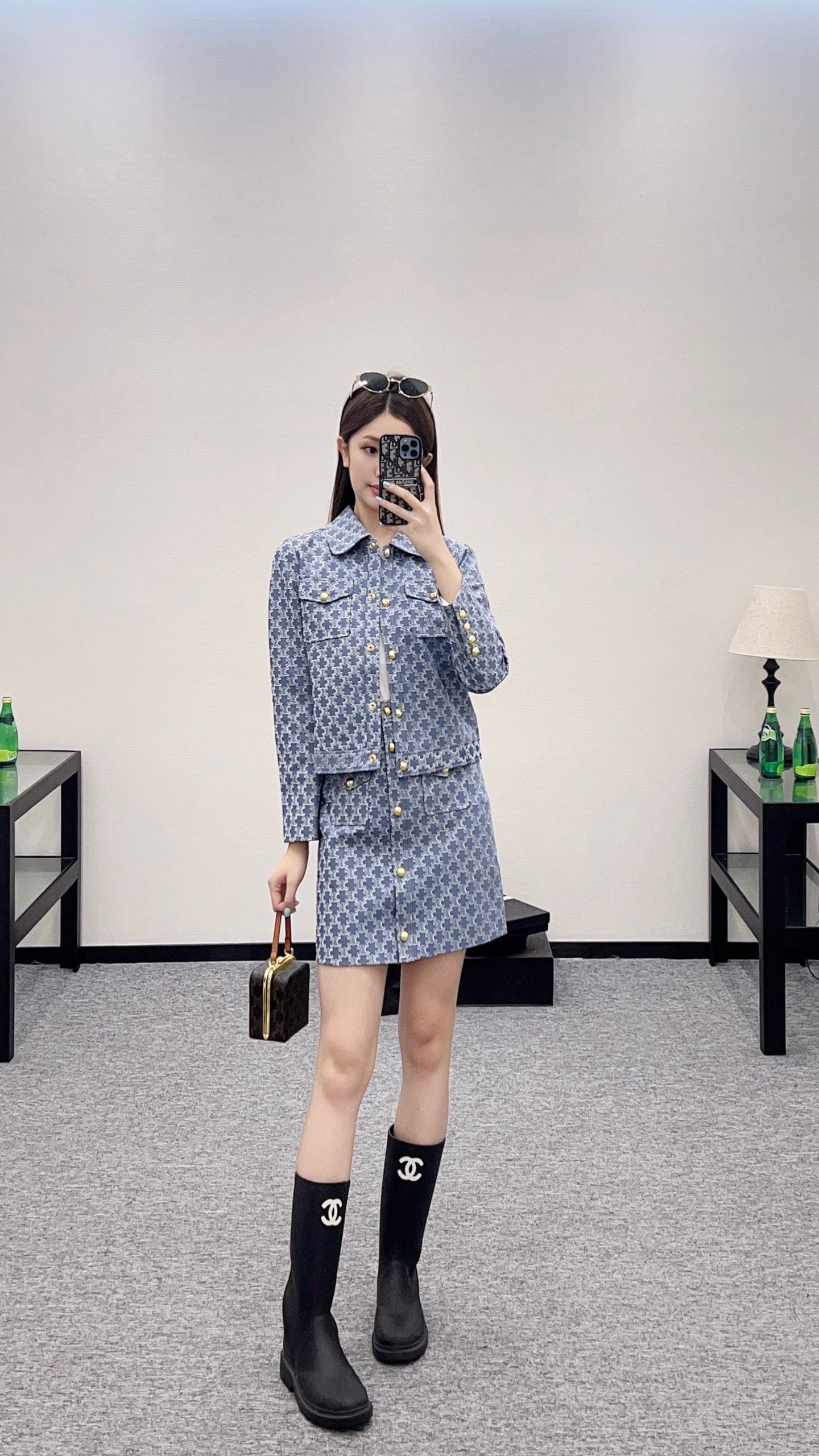 2025 new embroidered denim lapel jacket skirt suit