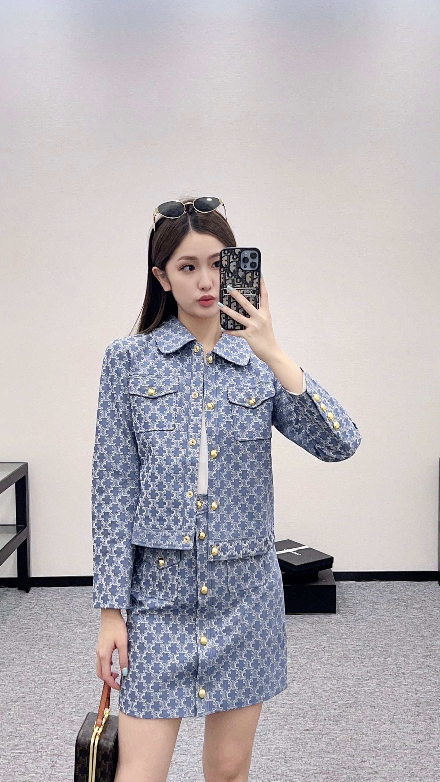 2025 new embroidered denim lapel jacket skirt suit