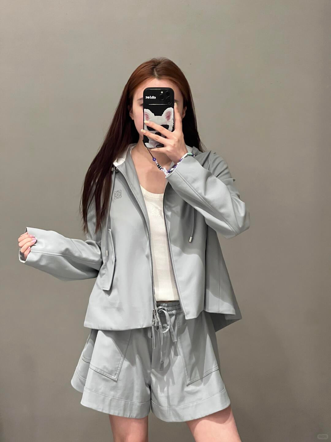 25Fw Early Fall New Hooded Drawstring Zipper Jacket + Shorts Set